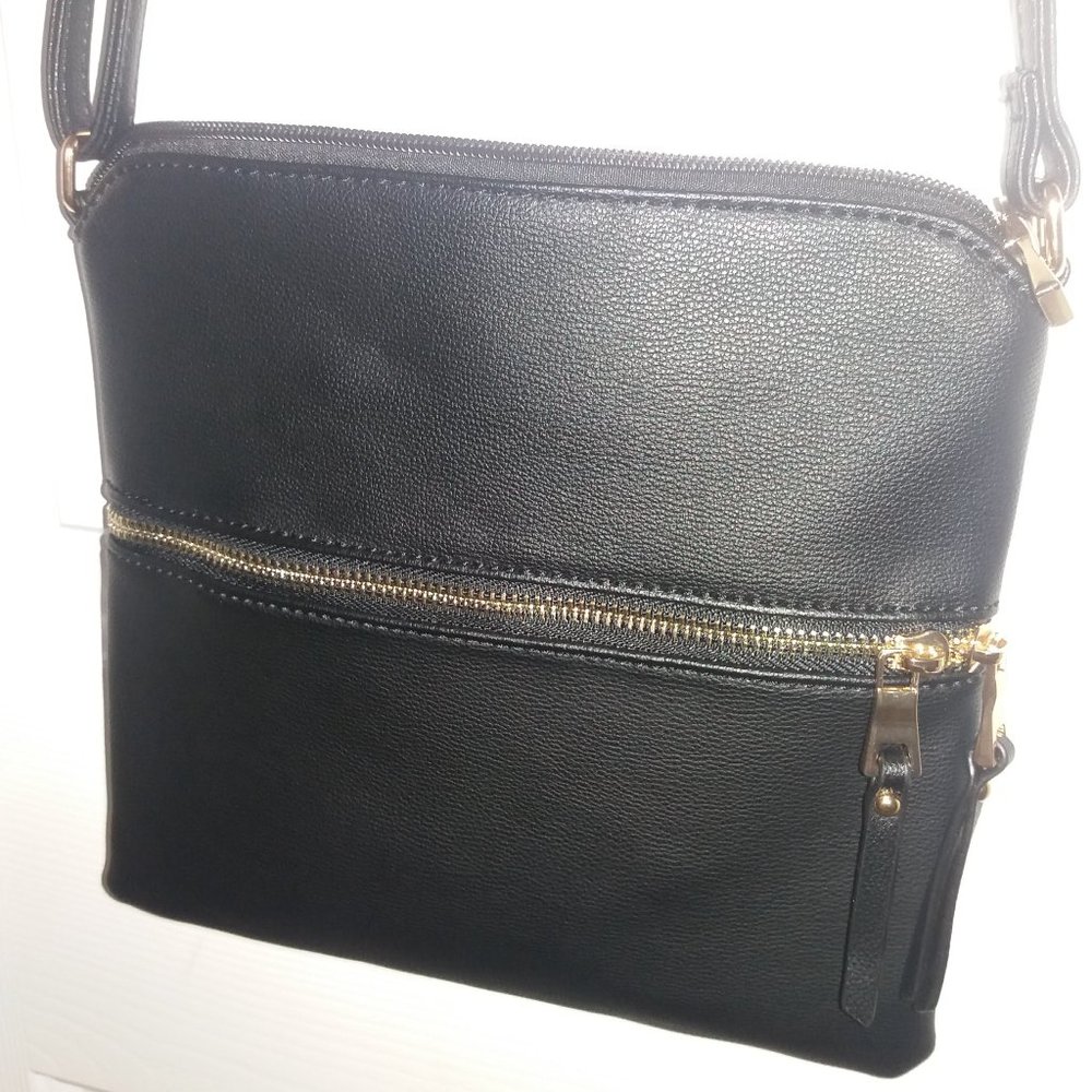 Black Vegan Leather Envelope Crossbody Purse